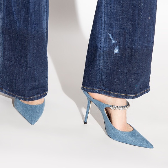 New Jimmy Choo Bing 100 embellished denim mules 39 $1,095 - Picture 6 of 15